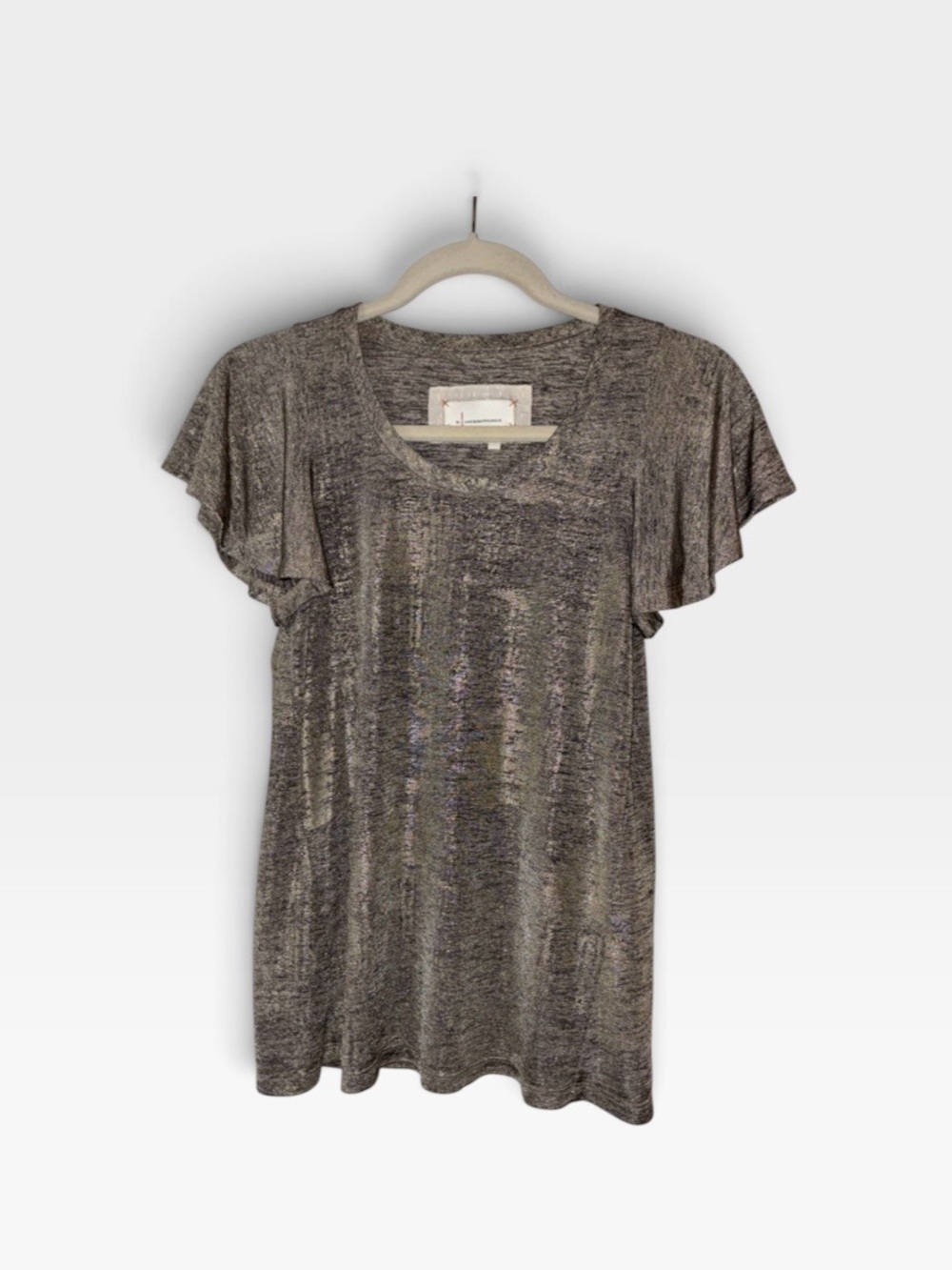 Anthropologie Shimmer Flutter Sleeve Top Sz XS
